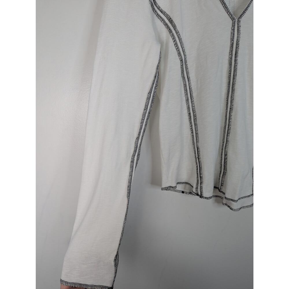 Pilcro Anthropologie White Black Stitched Collared Long Sleeve Top - Picture 3 of 12